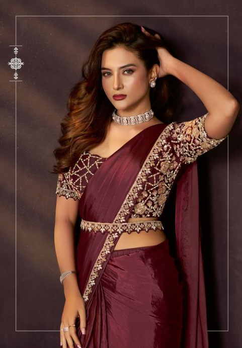 Maroon Two Tone Soft Silk Designer Saree | Dual Sequins Embroidery with Pearl & Stone Handwork