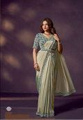 Pista Green Two Tone Soft Silk Designer Saree | Dual Beads Embellished with Stone & Handwork