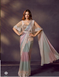 Shaded Tusser Two Tone Satin Silk Designer Saree | Dual Sequins, Embroidery with Stone Handwork