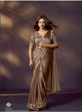 Coffee Two Tone Soft Silk Designer Saree | Sequins Embroidery with Stone & Applique Handwork