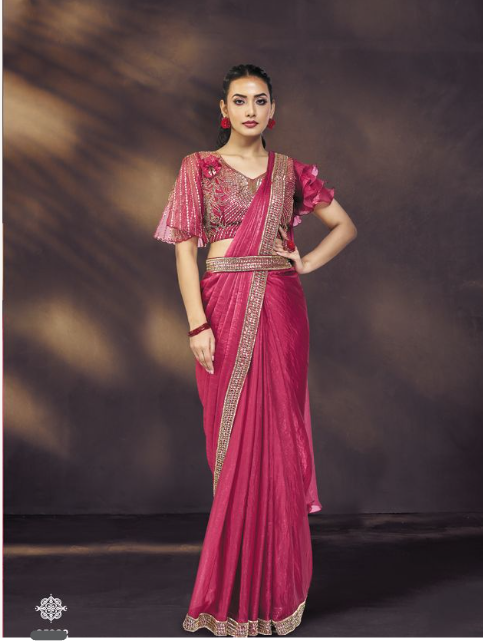 Pink Two Tone Satin Silk Designer Saree | Pure Handwork & Khatli Work