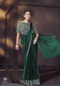 Green Shimmer Chiffon Designer Saree | Pure Handwork & Khatli Work