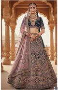 More Peach Velvet Lehenga Choli | Zardosi Work, Pure Mirror Work