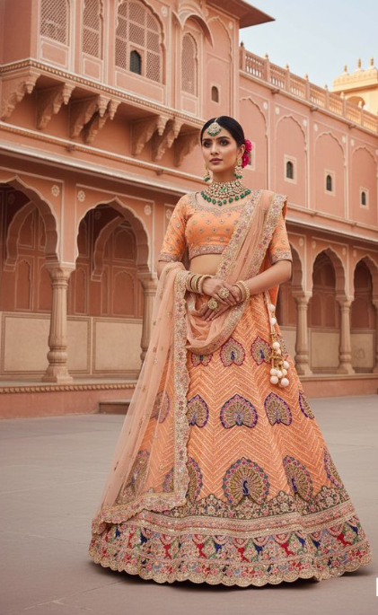 Pink Georgette Lehenga Choli | Embroidery, Thread Work