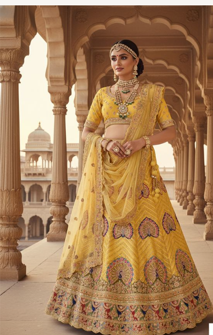 Lemon Georgette Lehenga Choli | Embroidery, Thread Work