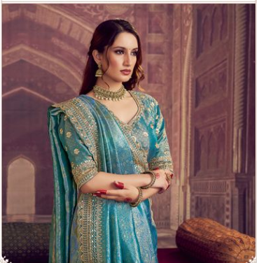 Firoji Kanjivaram Pure Zari Silk Saree | Meena, Dual Sequence & Beads Handwork