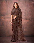 Coffee Jimmy Choo Mono Net Saree with Beads & Dual Sequins Embellishment | Heavy Mono Net Blouse