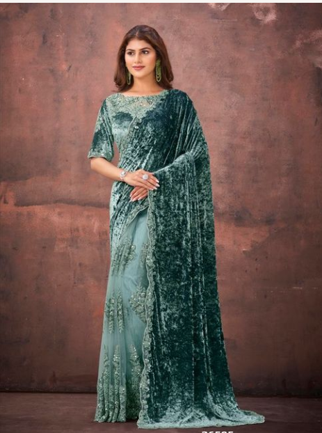 Chiku Foil Satin & Mono Net Saree with Dual Beads & Sequins Embellishment | Foil Satin Blouse