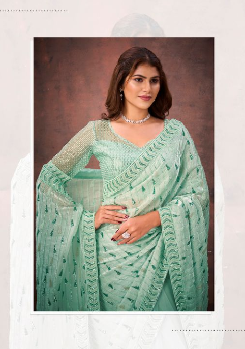 Lovender Jimmy Choo Mono Net Saree with Dual Beads & Dual Sequins Embellishment | Heavy Mono Net Blouse