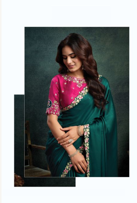 Peacock Green Satin Silk Saree | Multi Thread Motif Embroidery & Stone Applique