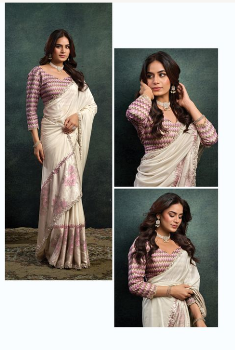 Tusser Upada Silk Saree | Dual Sequins & Pearl Stone Handwork