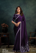 Purple Satin Silk Saree | Dual Sequins & Pearl Applique Work