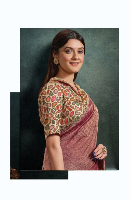 Light Maroon Banarasi Jari Saree | Stone Handwork & Weave Rangkat