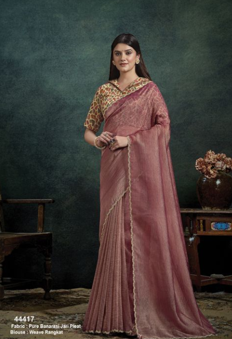 Light Maroon Banarasi Jari Saree | Stone Handwork & Weave Rangkat