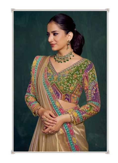 Light Golden Kanjivaram Zari Tissue Saree | Traditional Motifs with Zari & Sequence