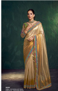 Light Golden Kanjivaram Zari Tissue Saree | Traditional Motifs with Zari & Sequence