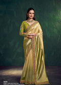 Green Shaded Kora Zari Tissue Silk Saree | Floral Motifs with Zari & Position Work