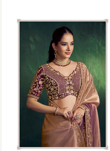 Purple Golden Kora Zari Tissue Silk Saree | Golden Beads with Floral Embellishment