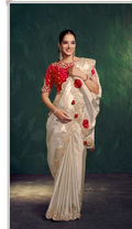 Tusser Upada Silk Saree | Scallop Dual Sequence with Embroidery and Stone Work