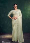 Sea-Green Two Tone Shaded Satin Saree | Sequence, Embroidery, Pearl, Diamonds and Handwork
