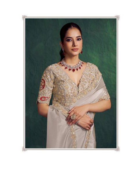 Tusser Upada Silk Saree | Dual Sequence with Multi Stone and Handwork