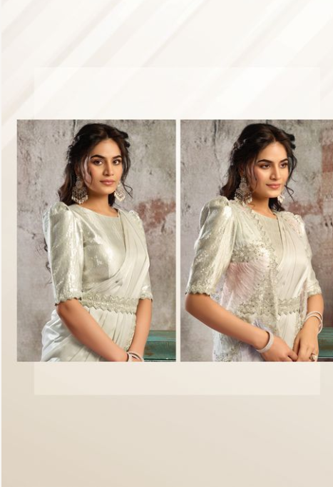 Tussar Two Tone Satin Saree | Dual Beads, Sequins & Applique Work with Blouse, Shrug & Belt