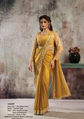 Mustard Lustrous Satin Saree | Silver Sequins & Dual Beads Embellishment with Blouse & Belt