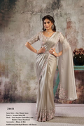 Tussar Armani Satin Silk Saree | Dual Sequins & Rainbow Stone Handwork with Blouse & Belt