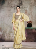 Yellow Crepe Satin Silk Saree | Sequins & Beads Aari Work with Blouse & Belt