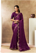 Wine Two Tone Satin Silk Saree | Dual Sequins Embroidery & Pearl Handwork with Bandhani Digital Print