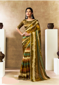 Mustard Yellow Two Tone Satin Silk Saree | Sequins, Embroidery, Pearl & Stone Handwork with Leheriya Digital