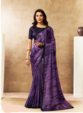 Deep Purple Two Tone Satin Silk Saree | Dual Sequins & Beads Embellishment with Abstract Digital Print