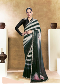 Black Two Tone Satin Silk Saree | Embroidery & Stone Handwork with Digital Shaded Print