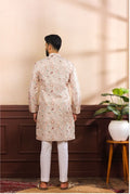 Beige Art Silk Festive Kurta with Payjama | Digital Print & Sequin Embroidery