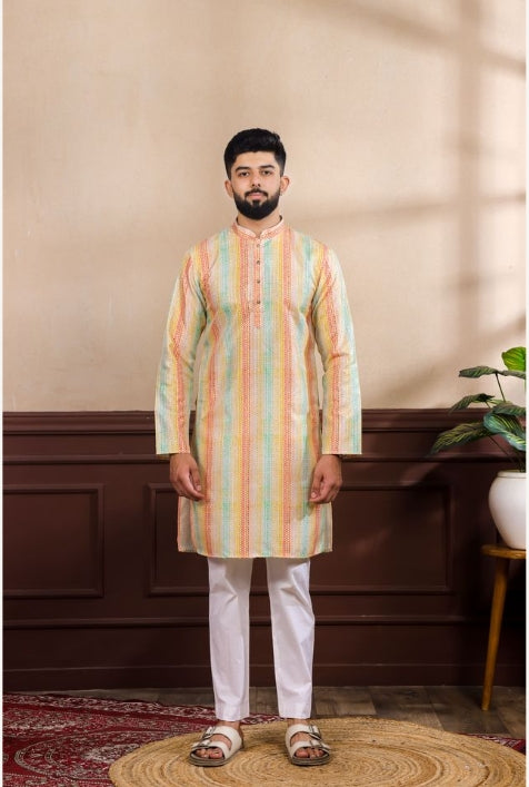 Multicolor Art Silk Festive Kurta with Payjama | Digital Print & Sequin Embroidery