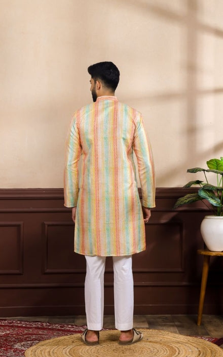Multicolor Art Silk Festive Kurta with Payjama | Digital Print & Sequin Embroidery