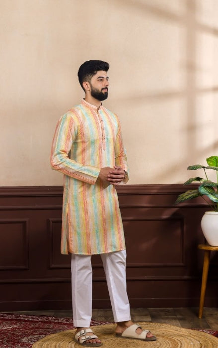 Multicolor Art Silk Festive Kurta with Payjama | Digital Print & Sequin Embroidery