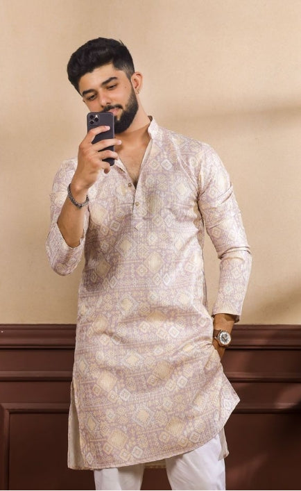 Elegant Lavender Art Silk Festive Kurta with Payjama | Digital Print & Sequin Embroidery