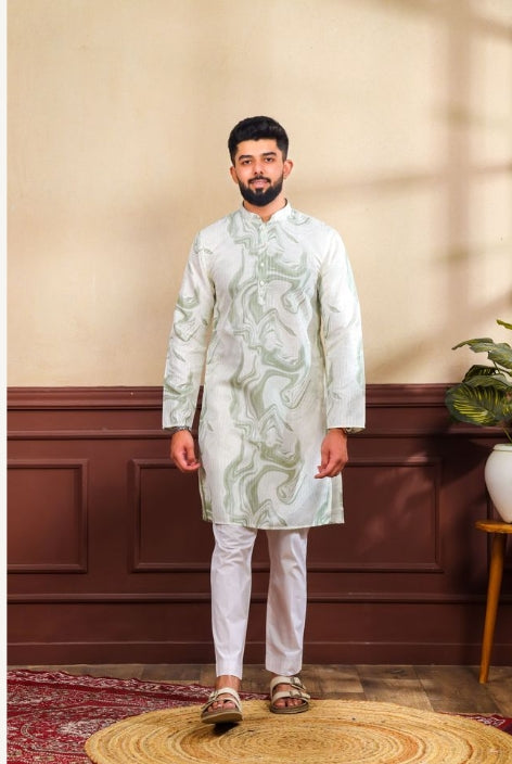 Rich Green Art Silk Festive Kurta with Payjama | Digital Print & Sequin Embroidery