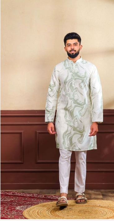 Rich Green Art Silk Festive Kurta with Payjama | Digital Print & Sequin Embroidery