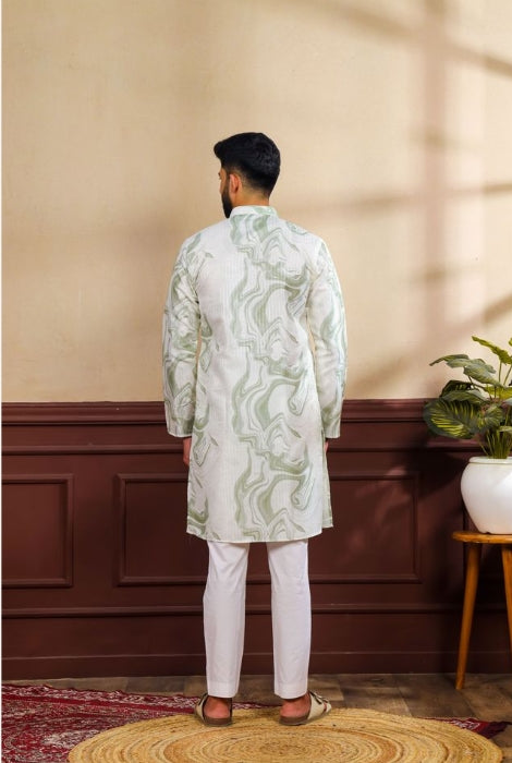 Rich Green Art Silk Festive Kurta with Payjama | Digital Print & Sequin Embroidery
