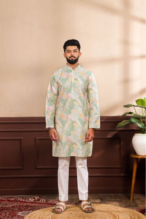 Multicolor Art Silk Festive Kurta with Payjama | Digital Print & Sequin Embroidery