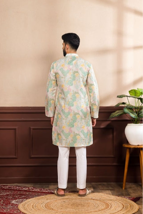 Multicolor Art Silk Festive Kurta with Payjama | Digital Print & Sequin Embroidery