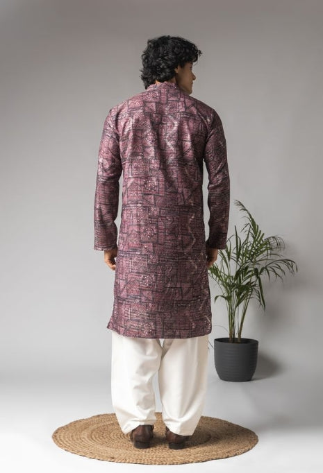Royal Purple Viscose Weaved Festive Kurta with Payjama | Intricate Handwoven Motifs