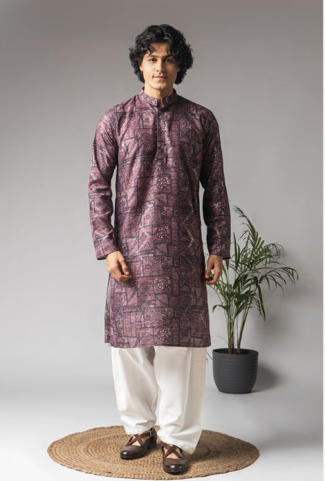 Royal Purple Viscose Weaved Festive Kurta with Payjama | Intricate Handwoven Motifs