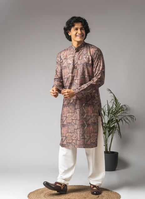 Multicolor Viscose Weaved Festive Kurta with Payjama | Intricate Handwoven Motifs