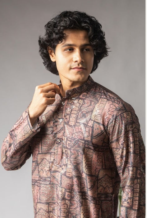 Multicolor Viscose Weaved Festive Kurta with Payjama | Intricate Handwoven Motifs