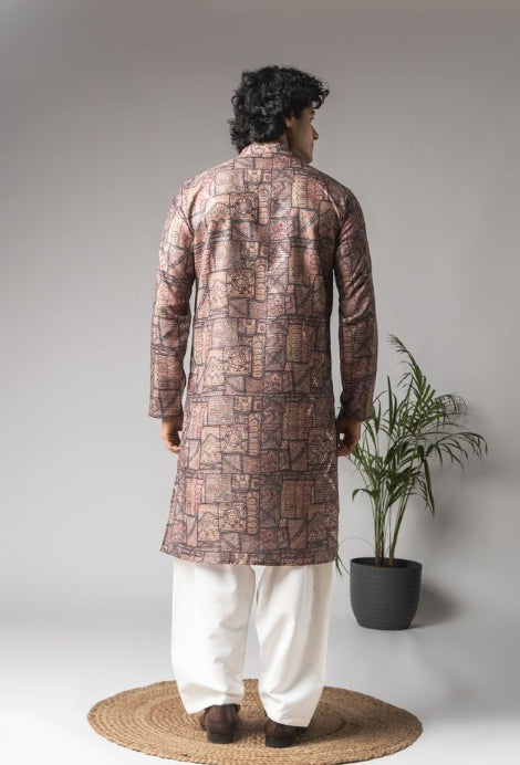 Multicolor Viscose Weaved Festive Kurta with Payjama | Intricate Handwoven Motifs