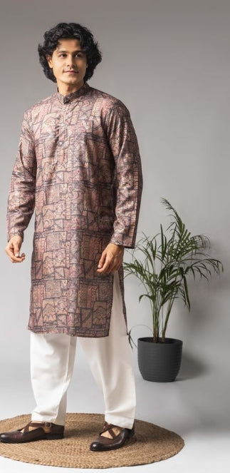 Multicolor Viscose Weaved Festive Kurta with Payjama | Intricate Handwoven Motifs