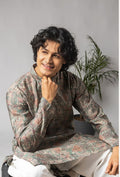 Ash Green Modal Silk Weaved Kurta with Payjama | Intricate Handwoven Motifs for Mehandi
